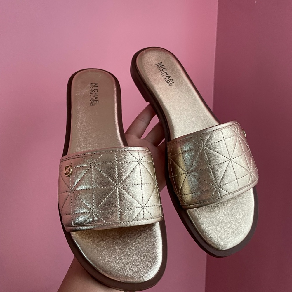 Michael Kors Metallic Gold Slide Sandals